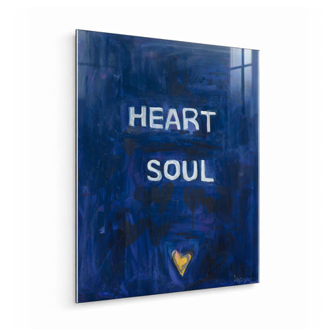 Heart + Soul navy blue word wall art print artwork. Shop word artwork decor for the living room or bedroom by Kerri Rosenthal.