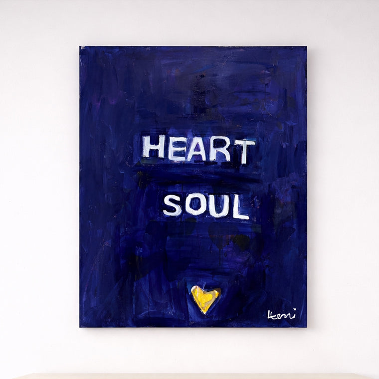 Heart_and_soul rich indigo word original wall art painting - Shop artwork decor for living room by Kerri Rosenthal