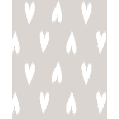 The heart ikat fabric in white and beige fabric made of cotton linen blend perfect for modern home decor - Unique designer high-quality fabrics by Kerri Rosenthal