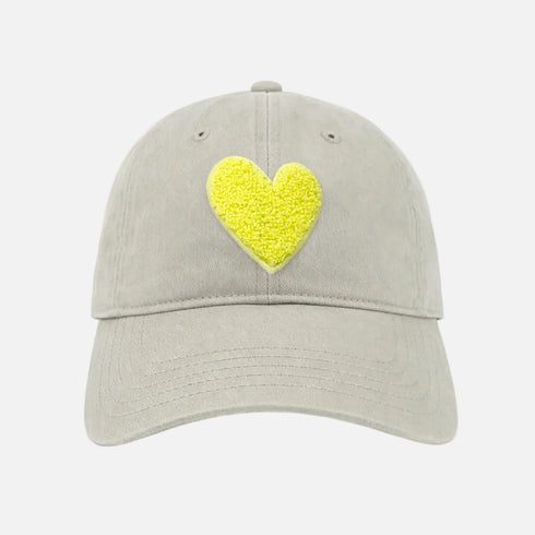 Chenille Heart light grey baseball cap hat in cotton with adjustable strap - Shop cute baseball cap hats by Kerri Rosenthal