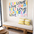 Hello I Love Me Horizontal word wall art print with yellow stripe square throw pillows by Kerri Rosenthal