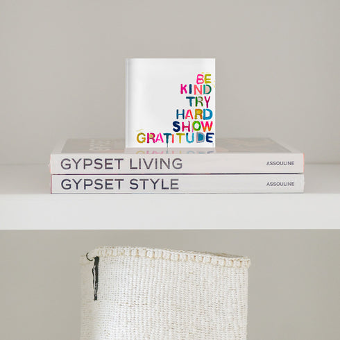 Colorful House Rules Block of Love by Kerri Rosenthal. Blocks of Love are signed, mini editions of Kerri Rosenthal's word artwork mounted on 3/4" plexiglass acrylic block