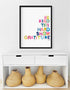 House Rules colorful word art print by Kerri Rosenthal - Unique artwork for living room wall decor