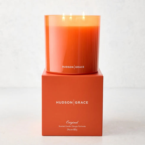 Sold at Kerri Rosenthal, the signature Hudson Grace scent. Hand-poured in the USA with Mexican tuberose, Indian jasmine, and Moroccan orange flower. Pure soy wax, cotton wick, 60-hour burn time. The perfect luxury candle gif