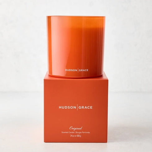 Sold at Kerri Rosenthal, the signature Hudson Grace scent. Hand-poured in the USA with Mexican tuberose, Indian jasmine, and Moroccan orange flower. Pure soy wax, cotton wick, 60-hour burn time. The perfect luxury candle gif