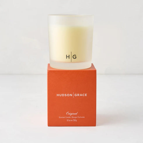 Sold at Kerri Rosenthal, the signature Hudson Grace scent. Hand-poured in the USA with Mexican tuberose, Indian jasmine, and Moroccan orange flower. Pure soy wax, cotton wick, 60-hour burn time. The perfect luxury candle gif