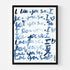 I Love You So indigo blue word art print by Kerri Rosenthal - Unique artwork for living room wall decor