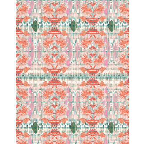 Imagine Flowers IKAT colorful print on luxe oyster linen or a cotton-linen blend fabric - cute designer fabrics by Kerri Rosenthal.