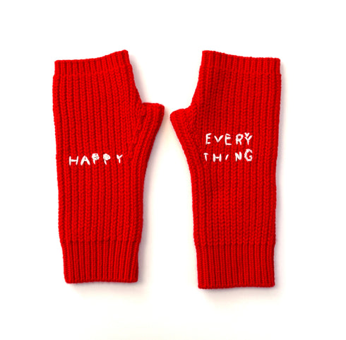 Happy everything red smittens fingerless gloves made from a soft cotton-cashmere blend - Shop cute women’s mittens and gloves by Kerri Rosenthal