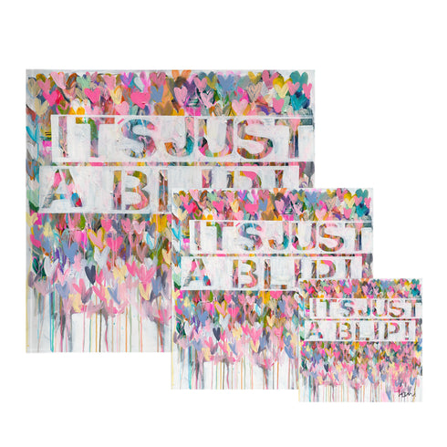 It's Just A Blip Block of Love by Kerri Rosenthal. Blocks of Love are signed, mini editions of Kerri Rosenthal's artwork mounted on 3/4" plexiglass acrylic block.