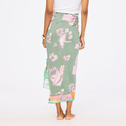 Ikat heart amalfi green sarong in cotton crepe - Shop women's luxury sarongs by Kerri Rosenthal