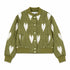 Kerri Rosenthal olive green quilted bomber jacket with heart print flat lay.
