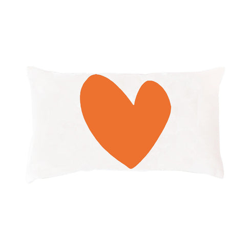 Imperfect Heart Throw Pillow - White with orange heart design decorative pillow. Cute throw pillows available in lumbar shape. Made in USA by Kerri Rosenthal