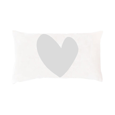 Imperfect Heart Throw Pillow - White with grey heart design decorative pillow. Lumbar shape. made in USA by Kerri Rosenthal
