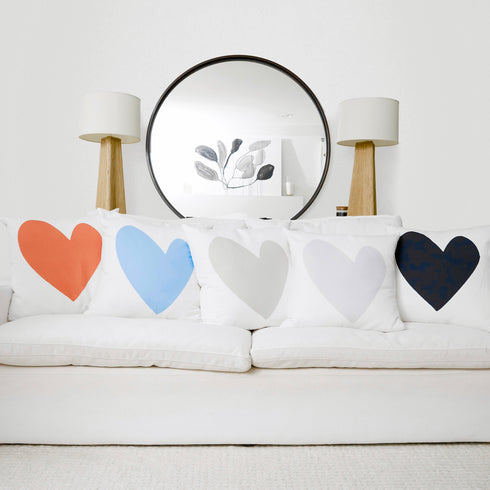 Imperfect Heart Throw Pillow - White Linen colorful Hearts home decor made in USA by Kerri Rosenthal