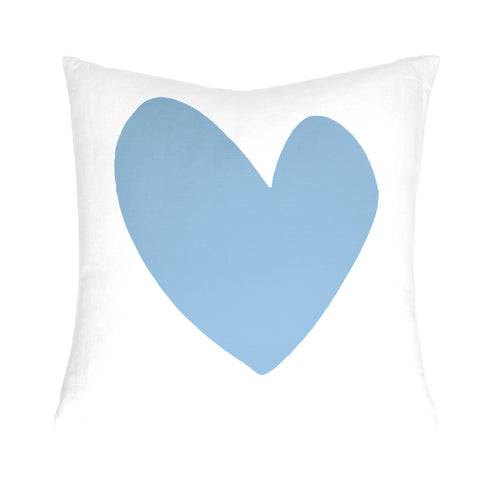 Imperfect Heart Throw Pillow - White Linen Blue Hearts decorative pillows. Square shape. Made in USA by Kerri Rosenthal