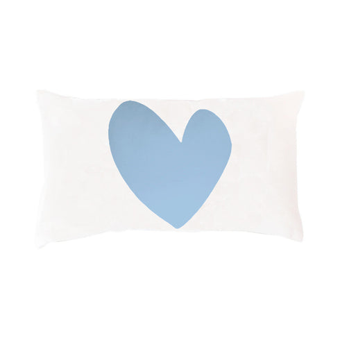 Imperfect Heart Throw Pillow - White with blue heart design decorative pillow. Rectangular lumbar shape. made in USA by Kerri Rosenthal