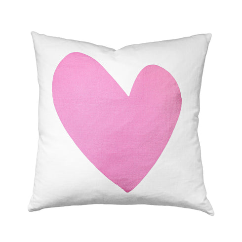 Imperfect Heart Throw Pillow - White Linen with pink heart design cute decorative pillows. Square shape. Made in USA by Kerri Rosenthal