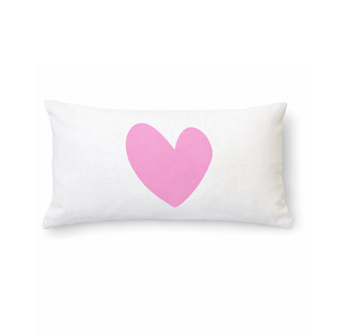 Imperfect Heart Throw Pillow - White with pink heart design decorative pillow. Cute throw pillows for home decor. Available in rectangular lumbar shape. Made in USA by Kerri Rosenthal
