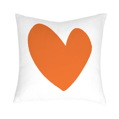 Imperfect Heart Decorative Throw Pillow - White linen with orange heart, cute throw pillows by Kerri Rosenthal