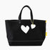 Imperfect heart black canvas tote is an everyday essential made from cotton with a heart graphic and heart charm - Shop cute tote bags by Kerri Rosenthal