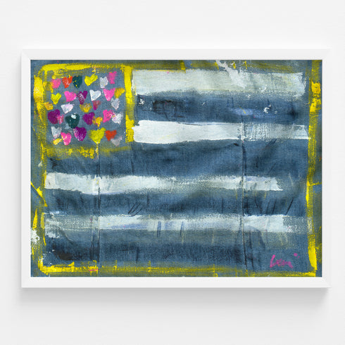 In Love We Trust So Much, was originally painted by Kerri Rosenthal. This original flag is a declaration of the heart, unique wall art, and original artwork.