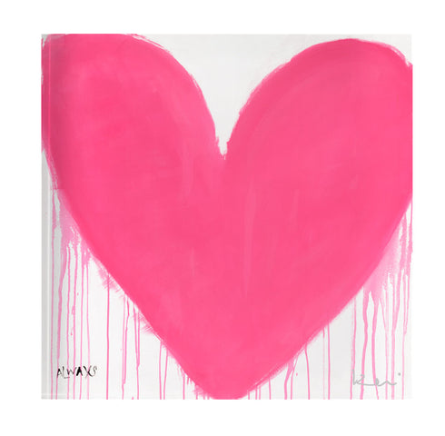 Pink In My Heart Drippy Heart Block of Love by Kerri Rosenthal. Blocks of Love are signed, mini editions of Kerri Rosenthal's artwork mounted on 3/4" plexiglass acrylic block