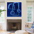 In The Mood, blue stretched canvas wall art print. Unique artwork for living room wall decor by Kerri Rosenthal