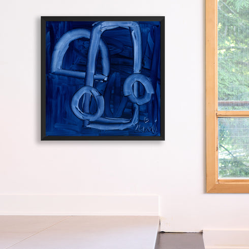 In The Mood, blue stretched canvas wall art print. Unique artwork for living room wall decor by Kerri Rosenthal