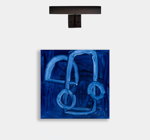 In The Mood, blue stretched canvas wall art print. Unique artwork for living room wall decor by Kerri Rosenthal