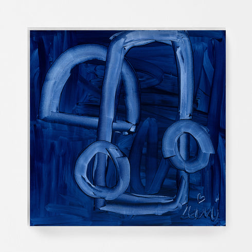 In The Mood, blue stretched canvas wall art print. Unique artwork for living room wall decor by Kerri Rosenthal