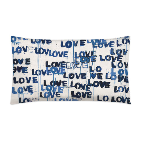Indigo blue Love Letters cute rectangular lumbar decorative throw pillows by Kerri Rosenthal
