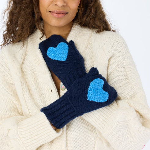 Indigo blue patch blend of wool and cashmere mittens with Kerri's Imperfect Heart - Shop cute women’s mittens and gloves by Kerri Rosenthal