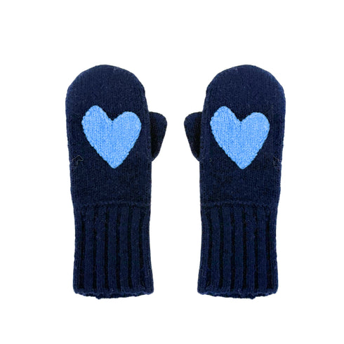 Indigo blue patch blend of wool and cashmere mittens with Kerri's Imperfect Heart - Shop cute women’s mittens and gloves by Kerri Rosenthal