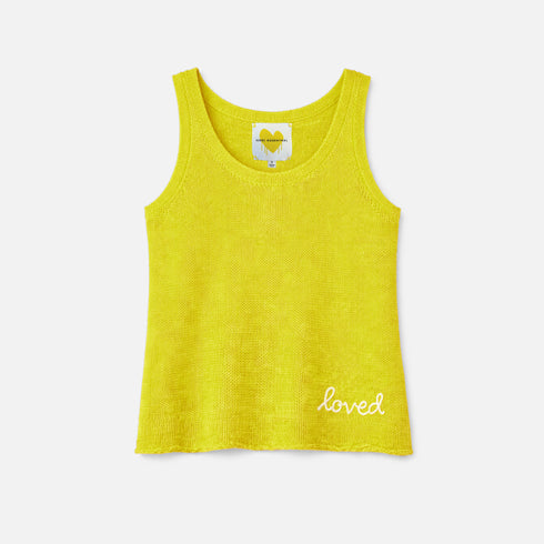 KR sleeveless lime green sweater tank top with "Loved" embroidery - Shop women's cute cotton tank tops by Kerri Rosenthal