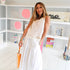 Kerri Rosenthal James Sweater Tank in cloud open-knit cotton with 'Loved' embroidery.