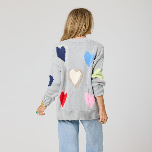 The jammy love heather grey embroidered heart sweater with long sleeves in 100% cotton - Shop cute women's sweaters by Kerri Rosenthal