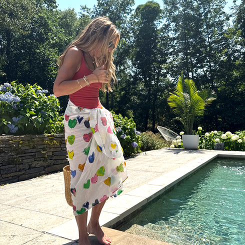Tiny drops of love cotton sarong skirt with heart Ikat print - Shop women's cute sarongs by Kerri Rosenthal