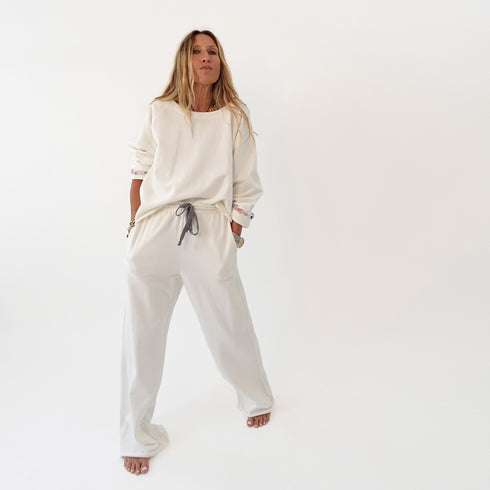 Studio white sweatshirt with white sweatpants in cotton - Women’s white crew neck sweatshirts by Kerri Rosenthal