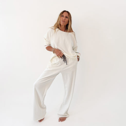Studio white sweatshirt with white sweatpants in cotton - Women’s white crew neck sweatshirts by Kerri Rosenthal
