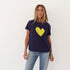 Suke indigo blue imperfect heart graphic tee shirt with blue denim jeans - Shop women's graphic tees by Kerri Rosenthal
