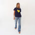 Suke indigo blue imperfect heart tee shirts with blue denim jeans - Shop women's graphic tees by Kerri Rosenthal