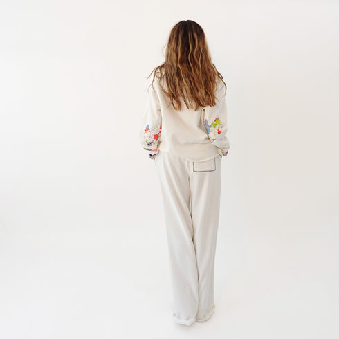 Studio white sweatshirt with white sweatpants in cotton - Women’s white crew neck sweatshirts by Kerri Rosenthal