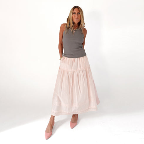 Pink skirt with sleeveless grey tank top in cotton - Shop women's cute tank tops by Kerri Rosenthal.
