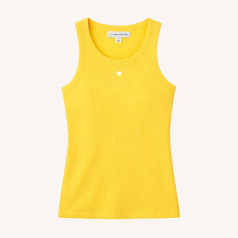 KR ribbed cotton blend golden yellow tank top with a contrast embroidered heart - Shop women's cute tank tops by Kerri Rosenthal