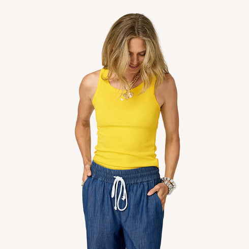 KR ribbed cotton blend golden yellow tank top with a contrast embroidered heart - Cute women's tank tops by Kerri Rosenthal