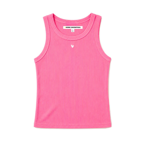 KR ribbed cotton blend palm pink tank top with a contrast embroidered heart - flattering women's tank tops by Kerri Rosenthal