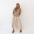 Vacance pintuck beige maxi skirt in cotton with tan pullover sweater - Shop women's maxi skirts & sweaters by Kerri Rosenthal