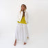 White jacket denim with lime green sweater tank top and white maxi skirt - Shop cotton tank tops by Kerri Rosenthal