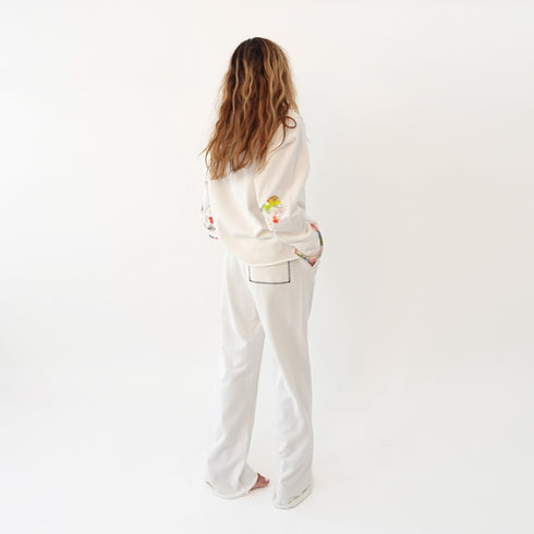 Studio white sweatshirt with white sweatpants in cotton - Women’s white crew neck sweatshirts by Kerri Rosenthal